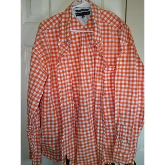 Vintage Tommy Hilfiger Orange‎ Gingham Check Button Down Shirt XXL - Picture 1 of 3